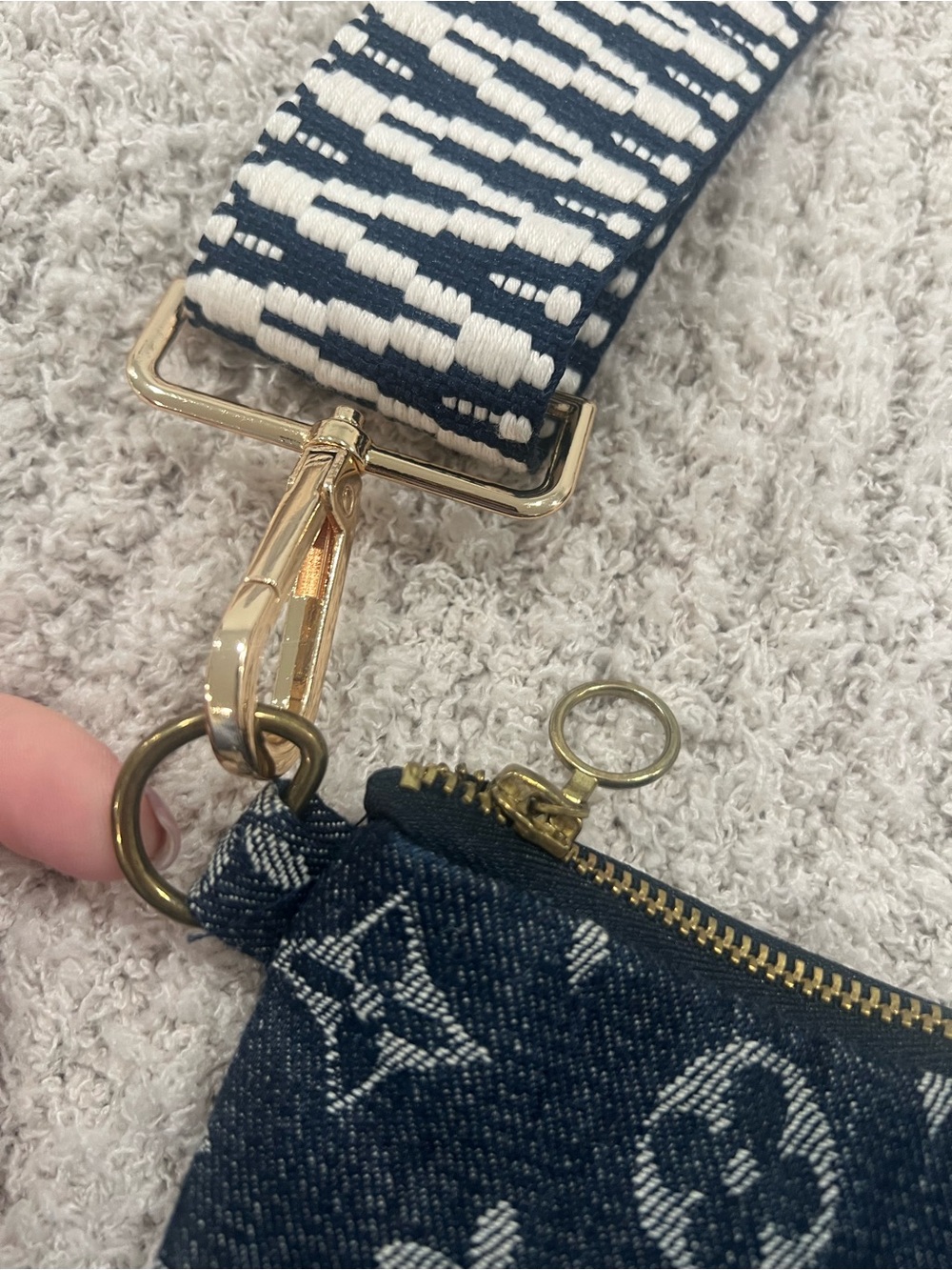 *Up cycled crossbody bag/Louis Vuitton Denim Monogram Fabric w/ Patterned Strap - Picture 8 of 8